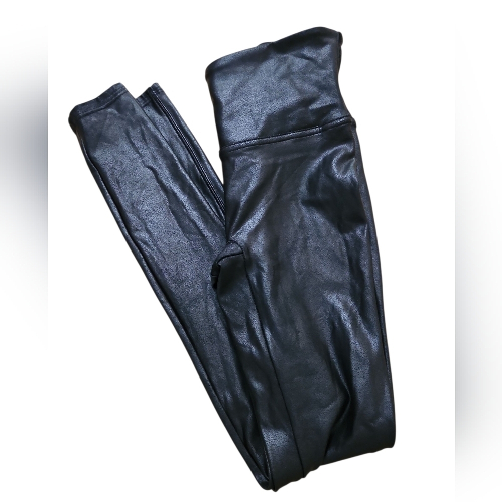 SPANX Black Faux Leather Leggings Sz Small Womens
